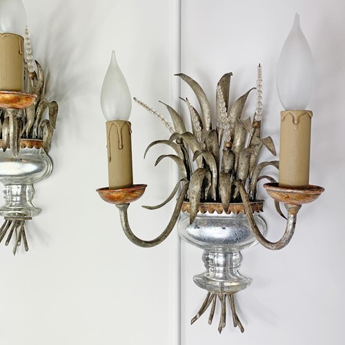 Pair Of Maison Bagues Gilt Crystal Wall Lights