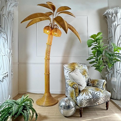 1970'S French Rattan Palm Tree Floor Lamp