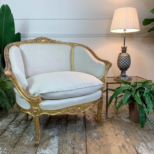 19Th Century Giltwood Louis XV Fauteuil Marquise Chair