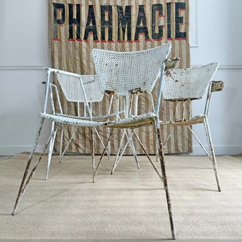 Set Of 3 Mathieu Matégot Perforated Sheet And Tubular Metal Chairs