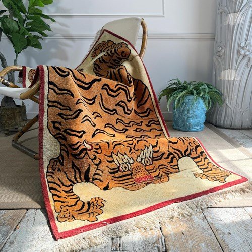 Hand Woven Wool Tibetan Tiger Rug 1950'S