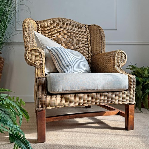 Mid Century Wicker And Sea Grass Wingback Armchair