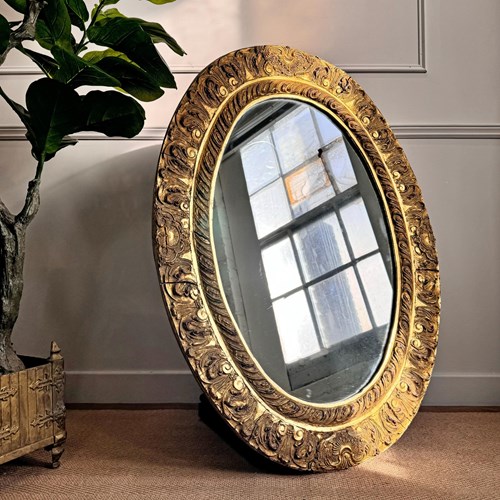 Large Giltwood Decorative Oval Mirror
