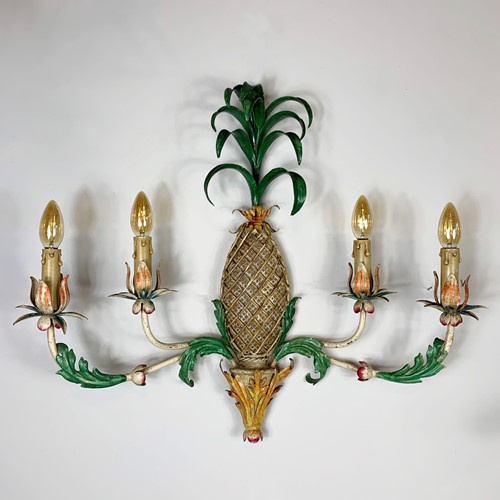 Large Decorative Pineapple Tole Wall Light 1940