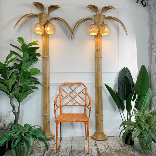 Large Rattan Palm Tree Floor Standing Wall Lights