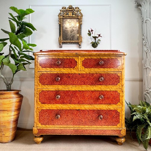 Circa 1860 Scumble And Faux Burlwood Painted Chest Of Drawers