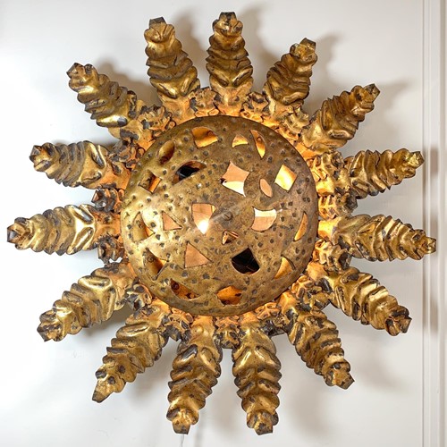 Spanish Sunburst Light With Decorative Plate 1950