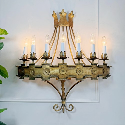 Rare Spanish Ferro Wall Light Of Large Scale