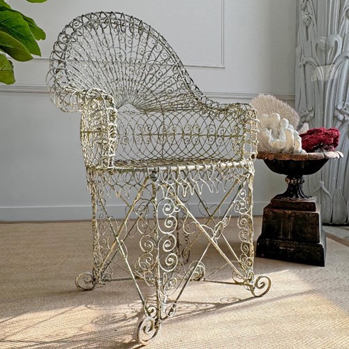 Ornate 19Th Century Decorative Wirework Garden Chair