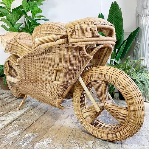 Life Size Wicker And Bamboo Racing Motorcycle
