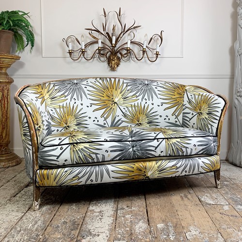 Antique French Settee In Tropics 'Fan Palm' Fabric