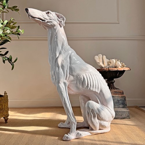 An Impeccable 1950'S Italian Life Size Glazed Terracotta Greyhound Statue
