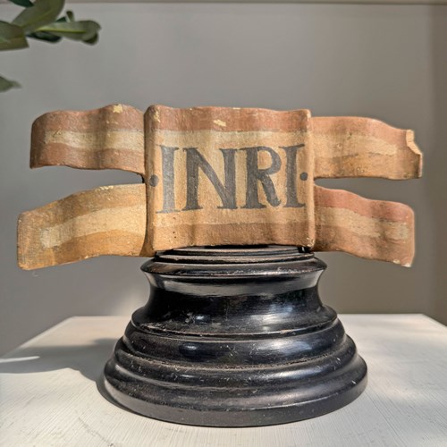 19Th Century Hand Carved Wooden INRI Religious Sign