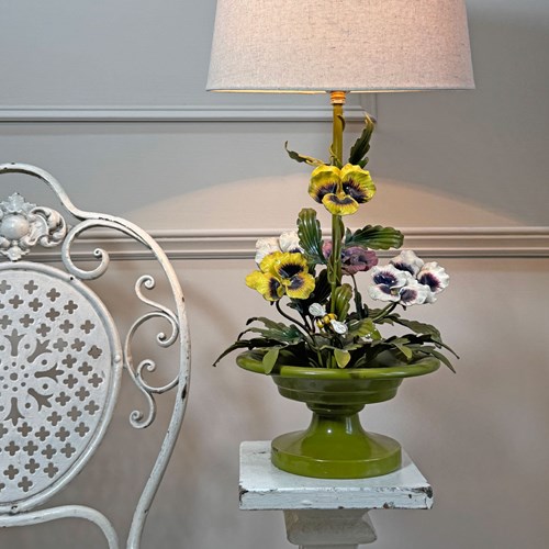 Salvadori Pansy Flowers And Leaves Table Lamp Italy 1960'S