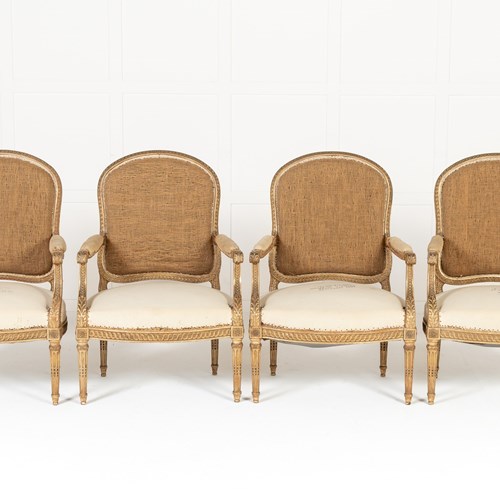 Set Of Four 19Th Century French Giltwood Armchairs