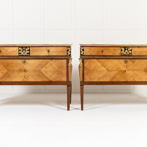 Pair Of 18Th Century Italian Yew And Cherrywood Commodes
