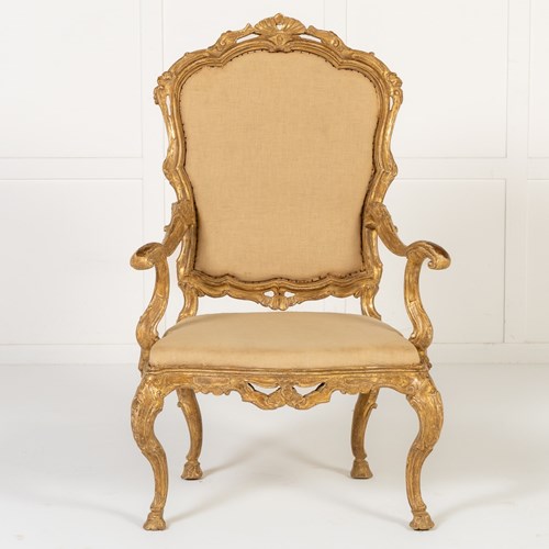 18Th Century Italian Carved Giltwood Armchair