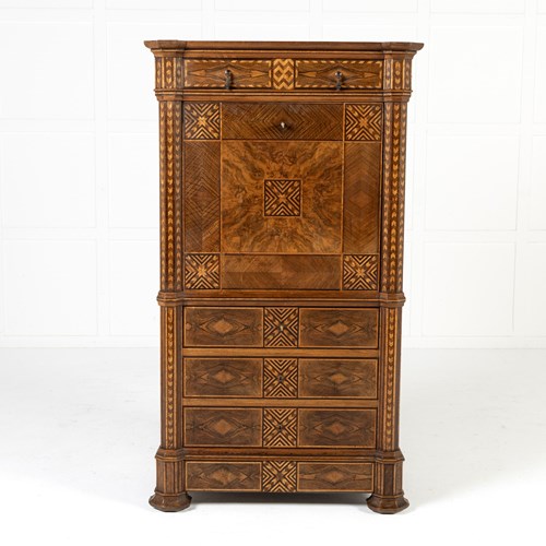 Exceptional 19Th Century Italian Geometric Marquetry Secretaire/Cabinet