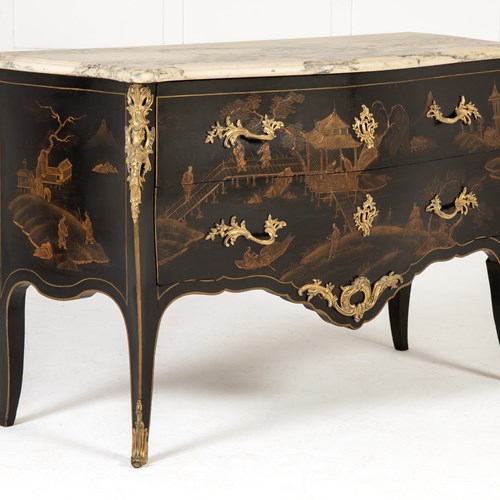 French Bombe Chinoiserie Japanned Lacquer Commode