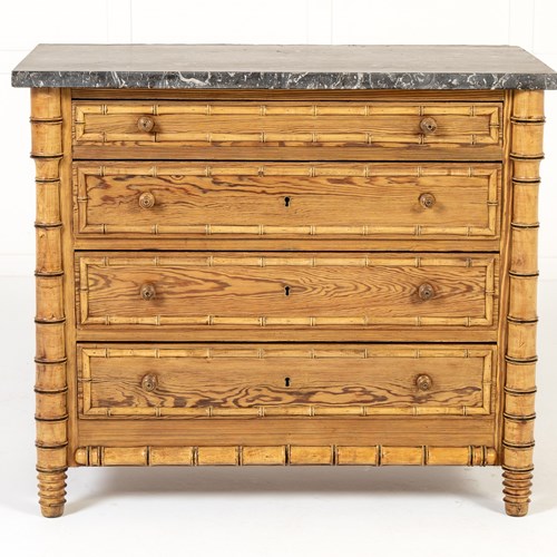 19Th Century French Pine Faux Bamboo Chest Of Drawers