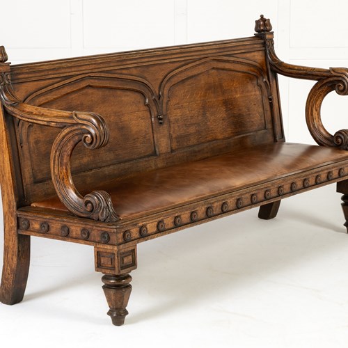 19Th Century English Oak Gothic Bench