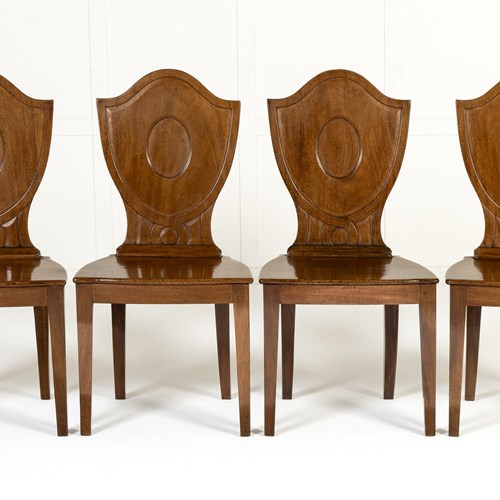 Set Of Four 19Th Century English Regency Mahogany Hall Chairs