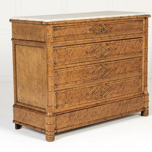 19Th Century French Birds Eye Maple Faux Bamboo Commode