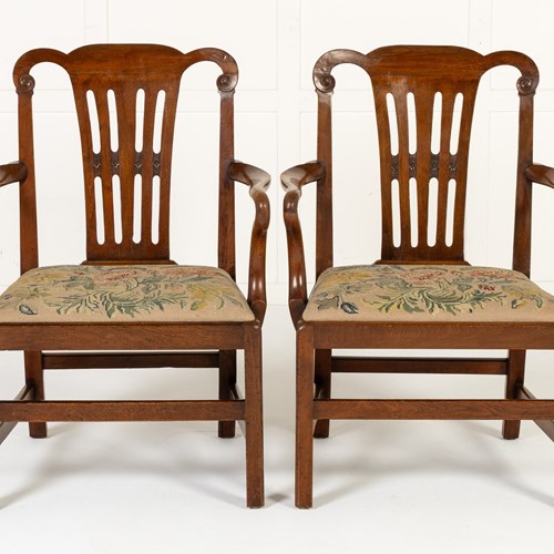 Large Pair Of 18Th Century George III English Mahogany Armchairs