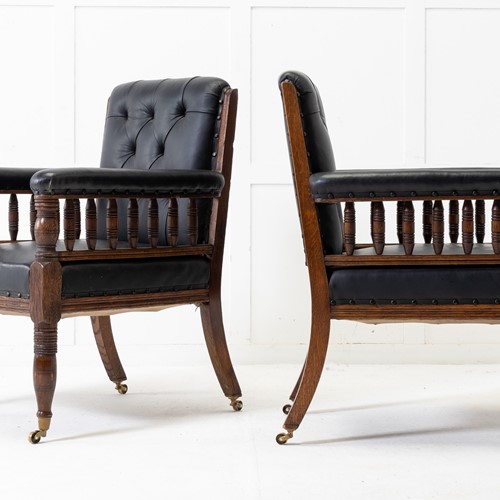 Pair Of 19Th Century Large Scale Oak Armchairs