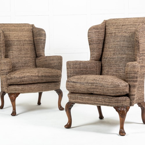 Pair Of 20Th Century Walnut Wing Armchairs