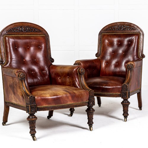 Pair Of 19Th Century English Oak Armchairs