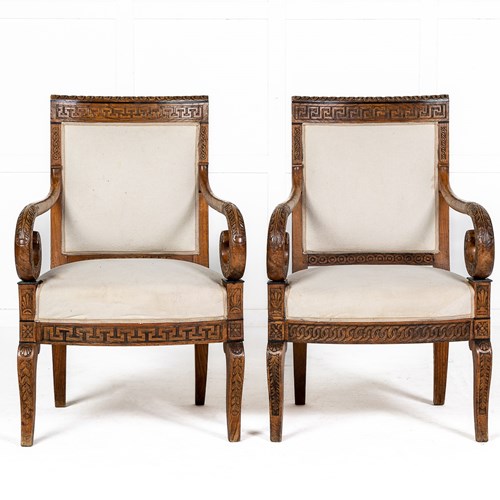 Matched Pair Of 19Th Century French Carved Wood Chairs