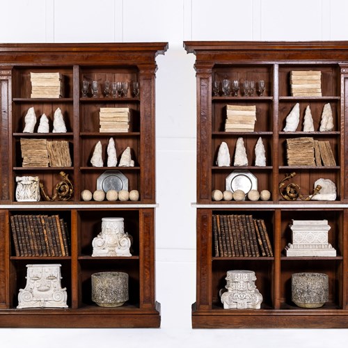 Fine Pair Of 19Th Century Pollard Oak Open Bookcases