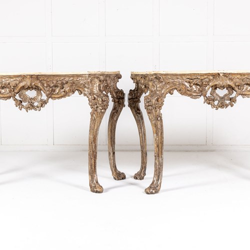 Pair Of Mid 18Th Century Italian Silver Gilt Console Tables