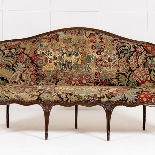 18Th Century French Walnut Settee With Needlepoint Upholstery