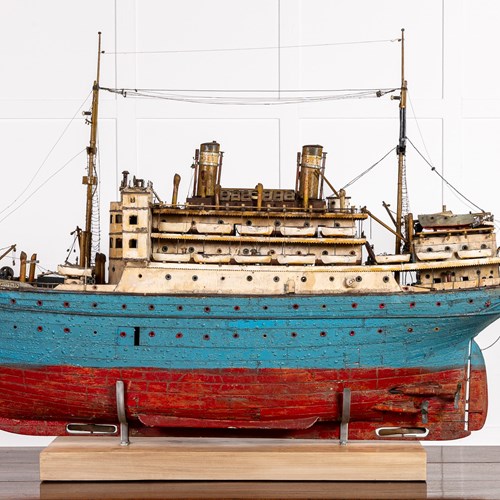 Large Scale Early 20Th Century Shipbuilders Model Of Sant'antonio Steamship