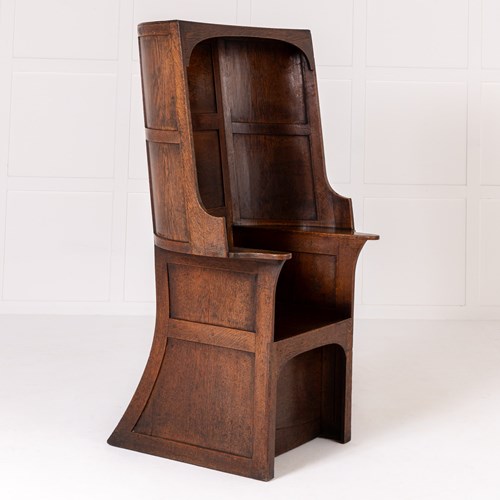 Large Late 18Th Century English Oak Hooded Chair