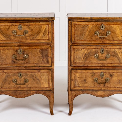 Pair Of 18Th Century Italian Walnut Small Chest Of Drawers/Bedside Cabinets