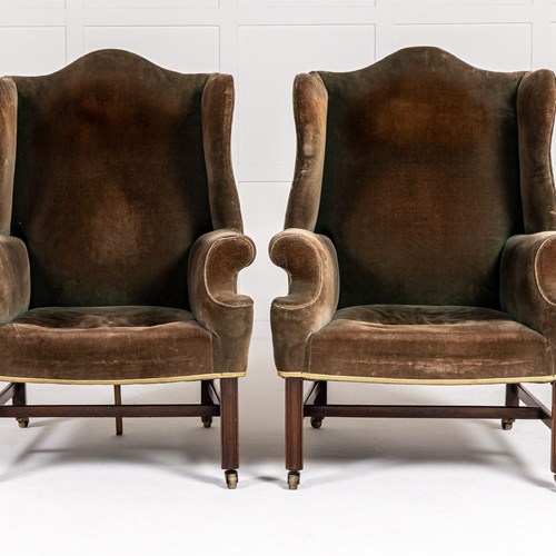 Large Scale Pair Of English Wing Chairs