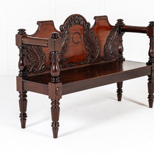 19Th Century English Regency Mahogany Hall Bench