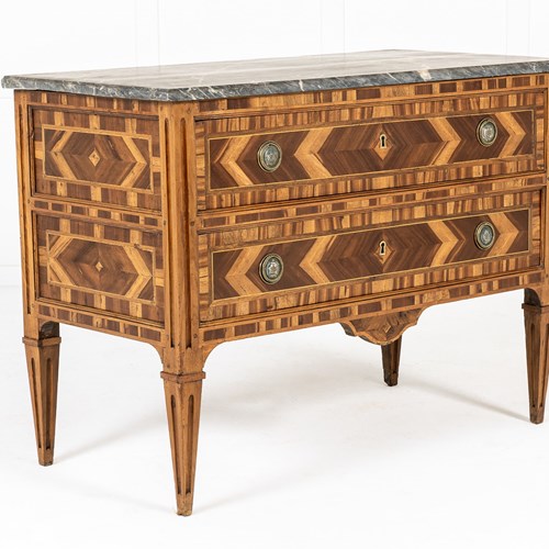 19Th Century Italian Walnut Parquetry Commode With Marble Top