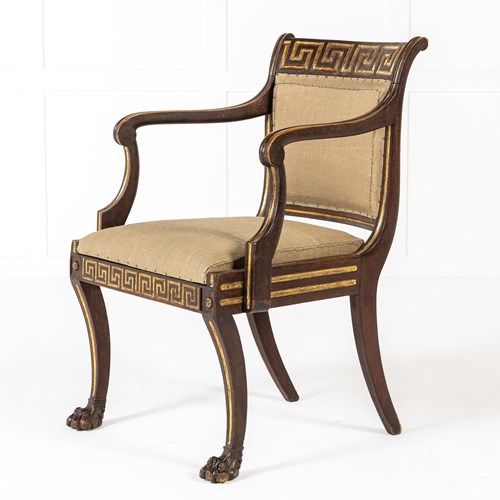 19Th Century English Regency Rosewood And Gilt Armchair