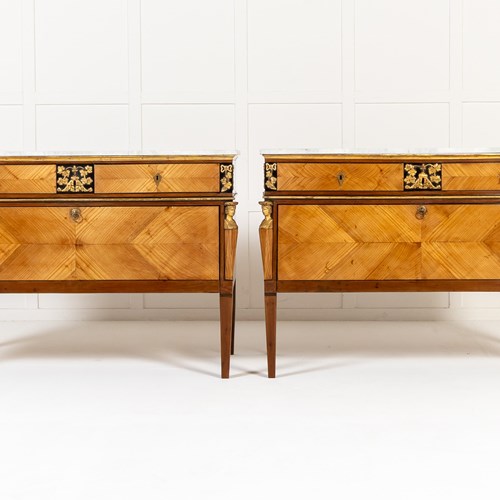 Pair Of 18Th Century Italian Yew And Cherrywood Commodes