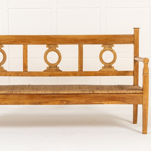 19Th Century Italian Cherrywood Rush Seat Bench