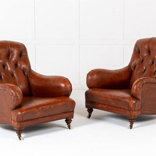 Pair Of 19Th Century English Howard Style Walnut Armchairs