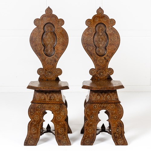 Pair Of 19Th Century Italian Walnut Hall Chairs