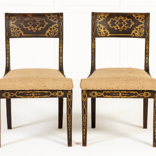 Pair Of 19Th Century English Regency Gilt Decorated Chairs