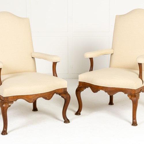 Pair Of Large Scale 18Th Century French Walnut Library Armchairs