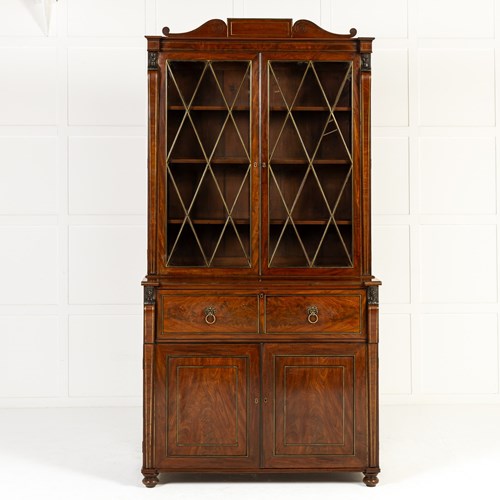 Grand Scale 19Th Century English Regency Mahogany Secretaire Bookcase
