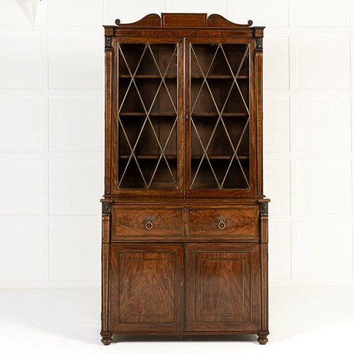 Grand Scale 19Th Century English Regency Mahogany Secretaire Bookcase